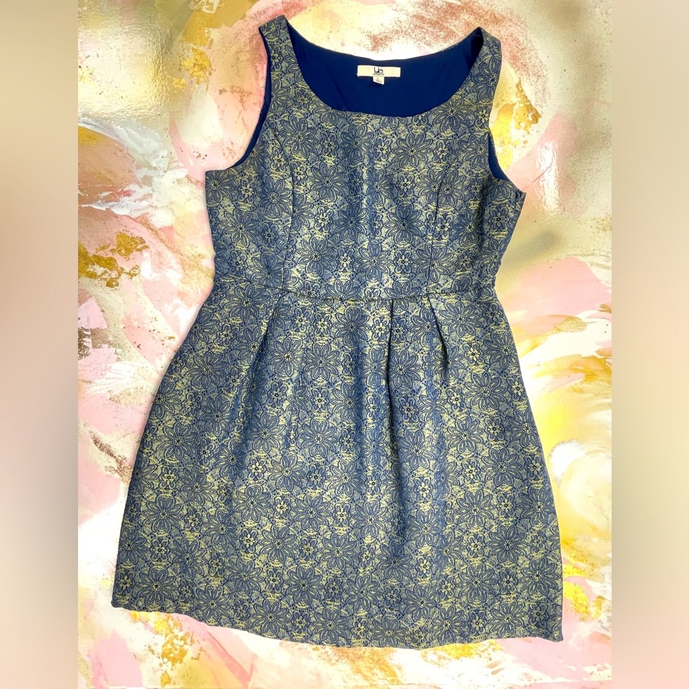 Ya Los Angeles blue gold dress L